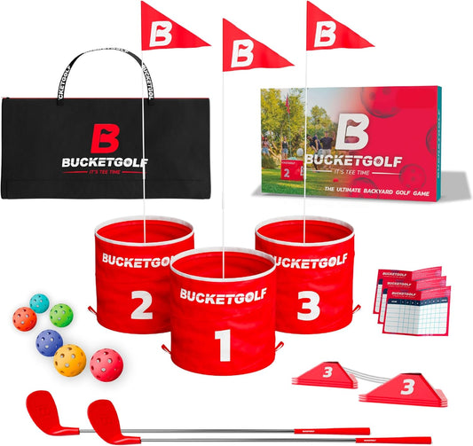 3-Hole Travel Golf Game Set - Portable Backyard Golf for Adults with 2 Right-Hand Clubs
