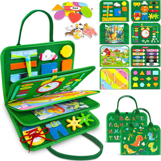 8-Page Montessori Busy Board for Toddlers - Sensory Learning Activity Book