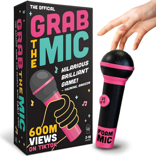 Grab The Mic – Family Karaoke Board Game with Foam Mic, 230 Lyrics, Ages 8+, 2-10 Players