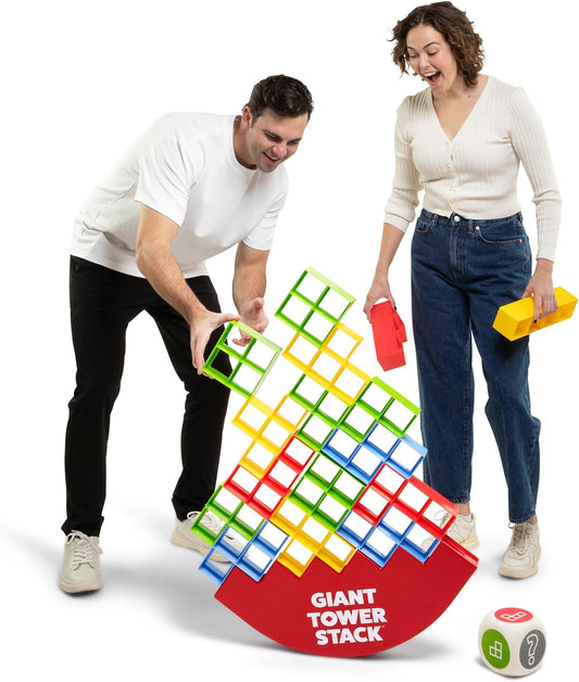 Giant Tower Stack - Jumbo Block Game with Rocking Balance Board and Storage Bag