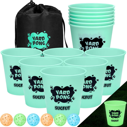 Glow in the Dark Yard Pong Set - 12 Buckets and 6 Balls Outdoor Toss Game