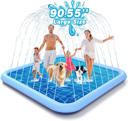 Extra Large Sprinkler Splash Pad for Kids and Dogs, 90.5" Non-Slip Wading Pool