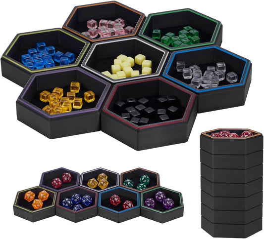 Magnetic Hex Board Game Trays, Modular Stackable Token and Dice Organizer (7-Pack)