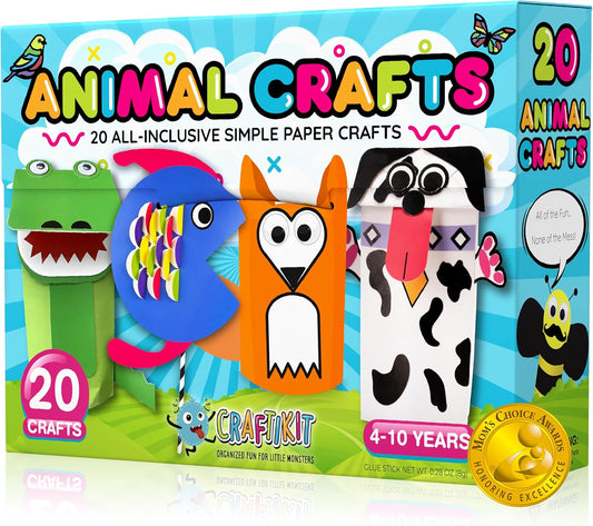 20 Award-Winning Animal Toddler Arts and Crafts Kit for Kids Ages 3-10, All-Inclusive Paper Craft Box