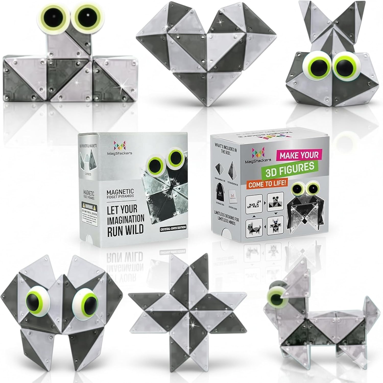 MagStackers Magnet Fidgets for Kids - 22 Pc Magnetic Tiles Toy Buildin ...