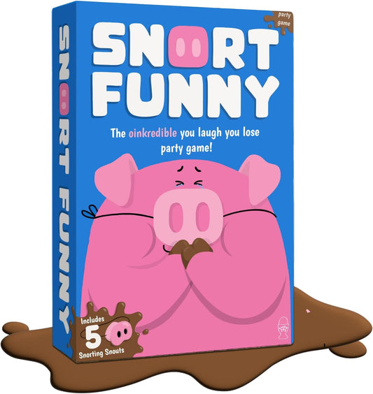 Snort Funny – The Oinkredible You Laugh You Lose Party Game, Family Games for Kids and Adults w/ 150 Challenge Cards, 5 Pig Snouts & Mud Tokens, Funny Games for Friend & Family, 4-8 Players, Ages 8+