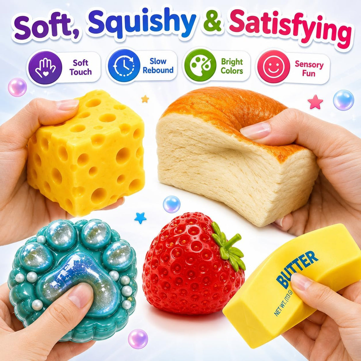 8PCS Squishy Box Mystery Fun Set, Malt Sugar Slow Rebound Stress Relief Toys for Adults