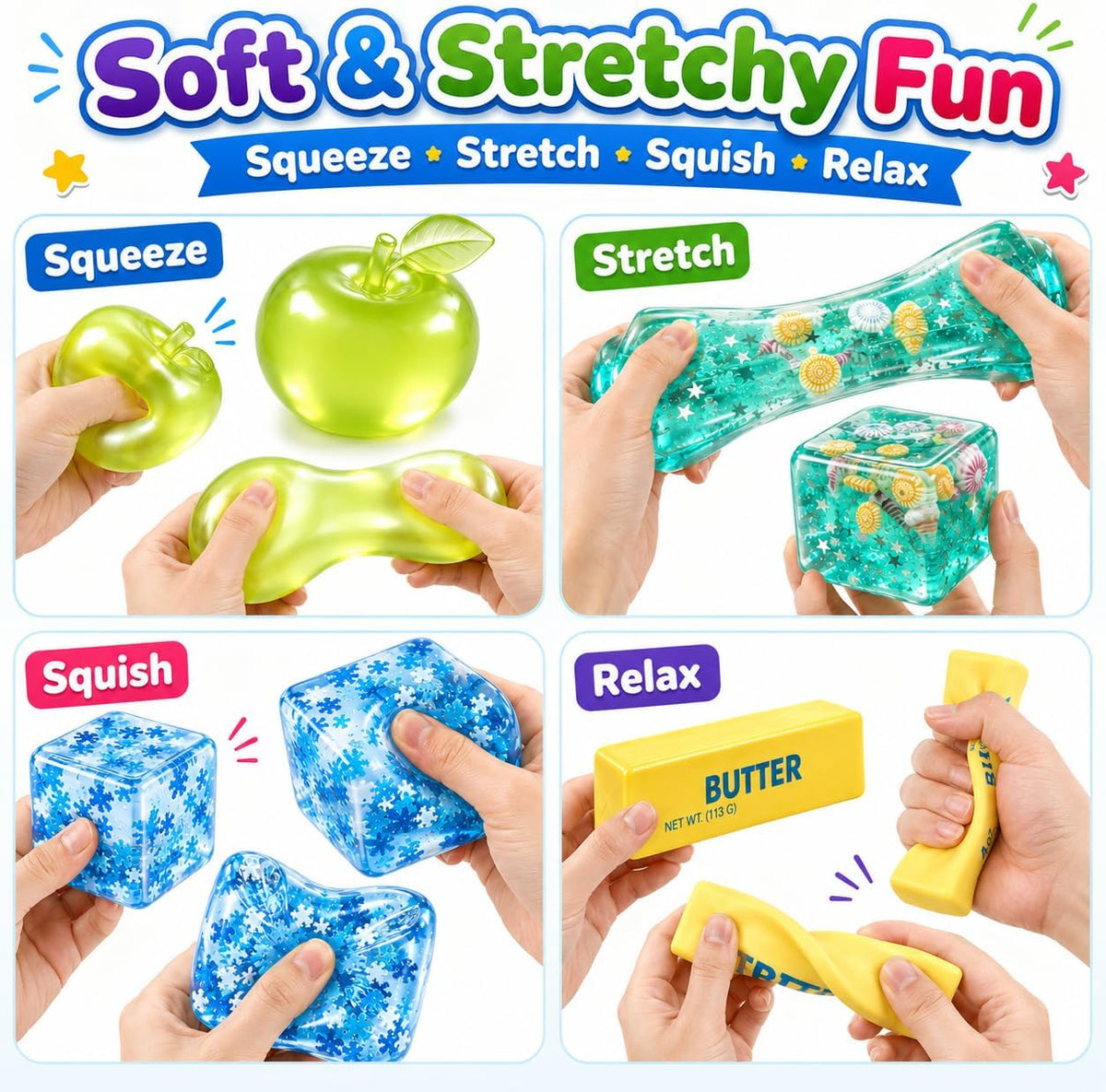 8PCS Squishy Box Mystery Fun Set, Malt Sugar Slow Rebound Stress Relief Toys for Adults