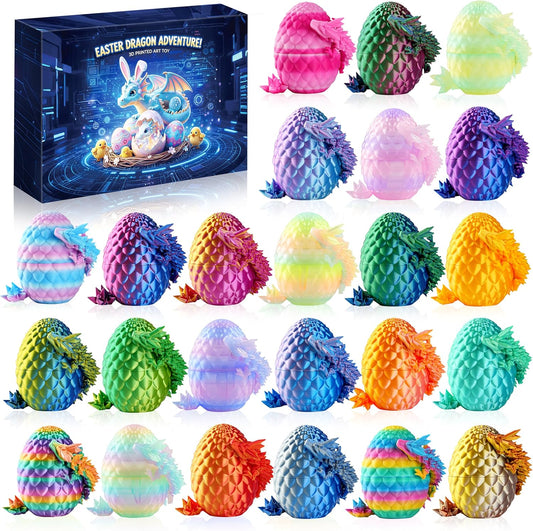 3D Printed Dragon Eggs with Mystery Crystal Dragons, 24 Pack Fantasy Easter Basket Stuffers