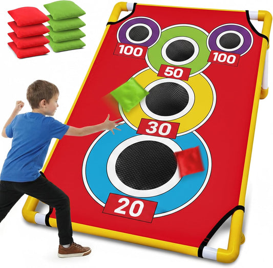 Arcade Style Cornhole Board Set with 21+ Games, 8 Bean Bags - Portable Outdoor Yard Games, 24x36