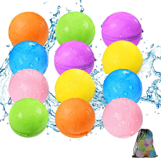 Reusable Water Balloons 12PCS - Magnetic Self-Sealing Water Bombs for Kids & Adults