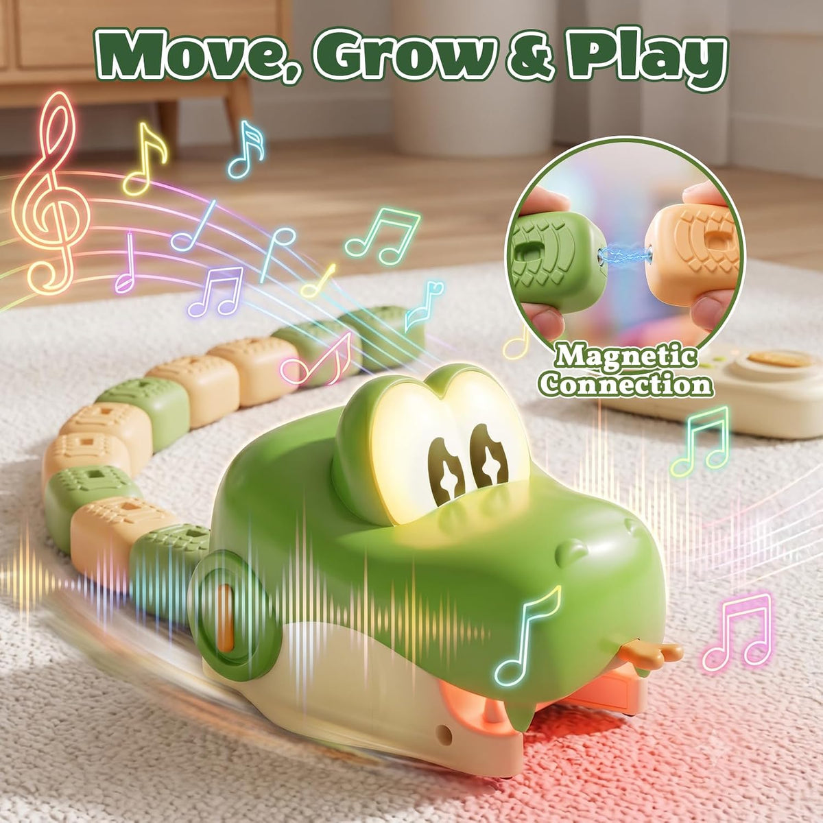 2-Pack Magnetic Snake Game, Remote Control Eating Snake Toys for Kids with Blocks