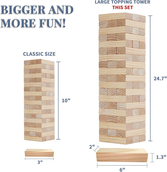 Giant Tumble Tower Game - 54 New Zealand Pine Blocks Stacks Over 4.2FT with Carrying Bag