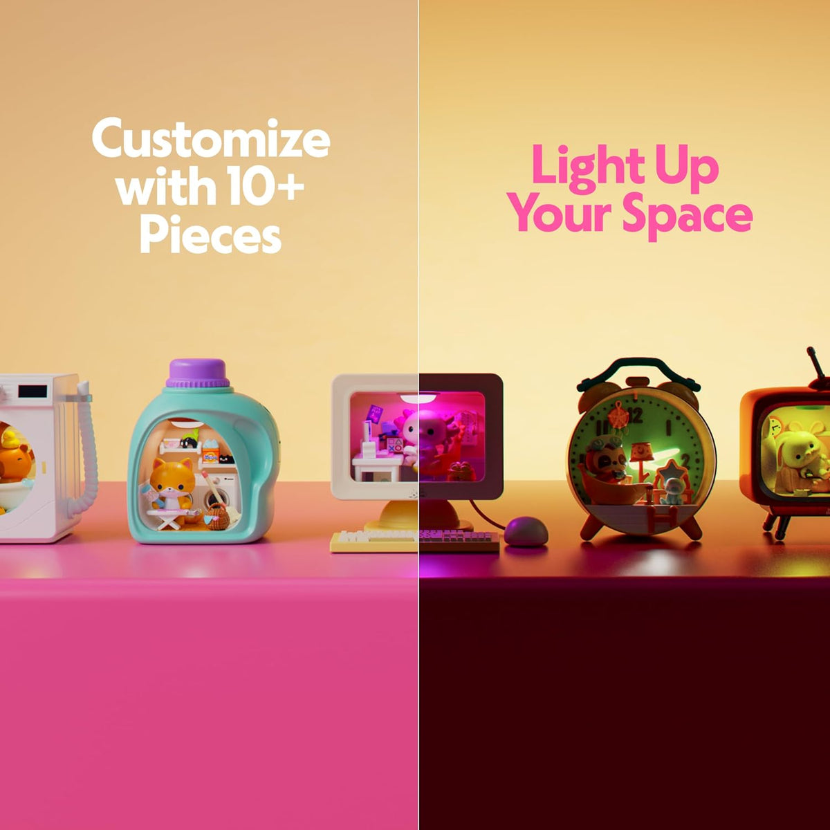Series 1 Blind Box Collectible Mini Animal Figurines with Light-Up Themed Scenes and Accessories