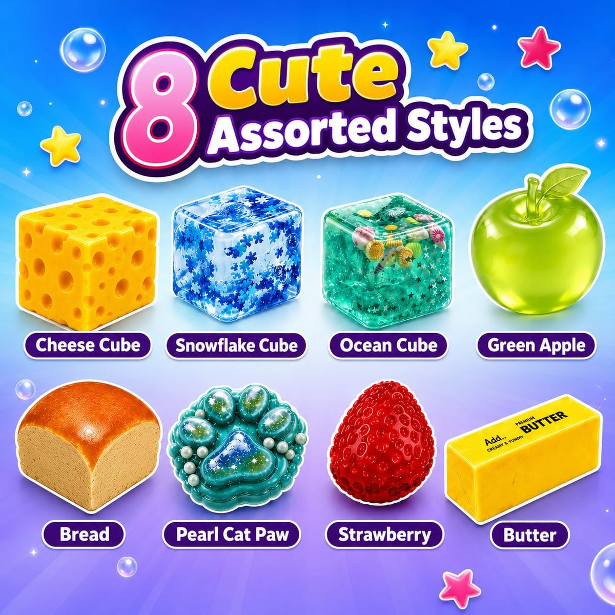 8PCS Squishy Box Mystery Fun Set, Malt Sugar Slow Rebound Stress Relief Toys for Adults