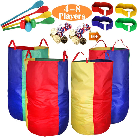Outdoor Games Set: Potato Sack Race Bags, Egg Spoon Relay, and 3-Legged Race Bands for Kids and Adults