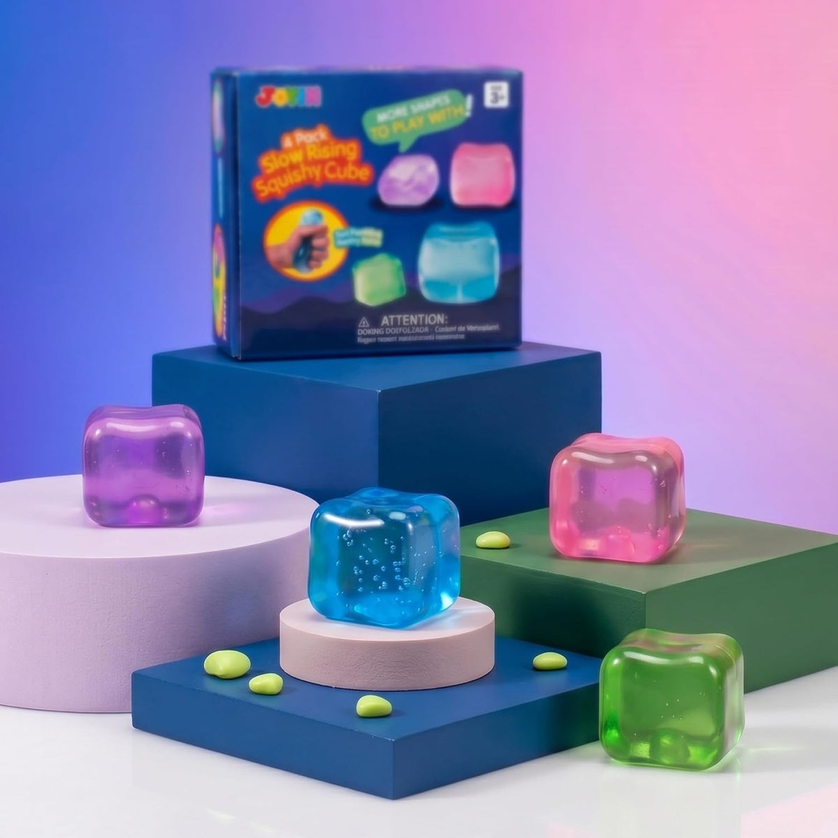 4 Pack Stress Cube Set - 2'' High Density Ice Cube Fidget Toys for Kids and Adults