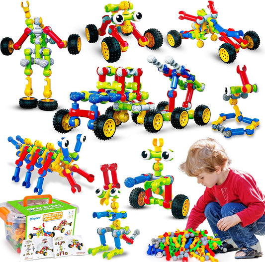 186 Pcs STEM Building Blocks Toy Set for Kids Ages 4-8+, Educational Construction Kit
