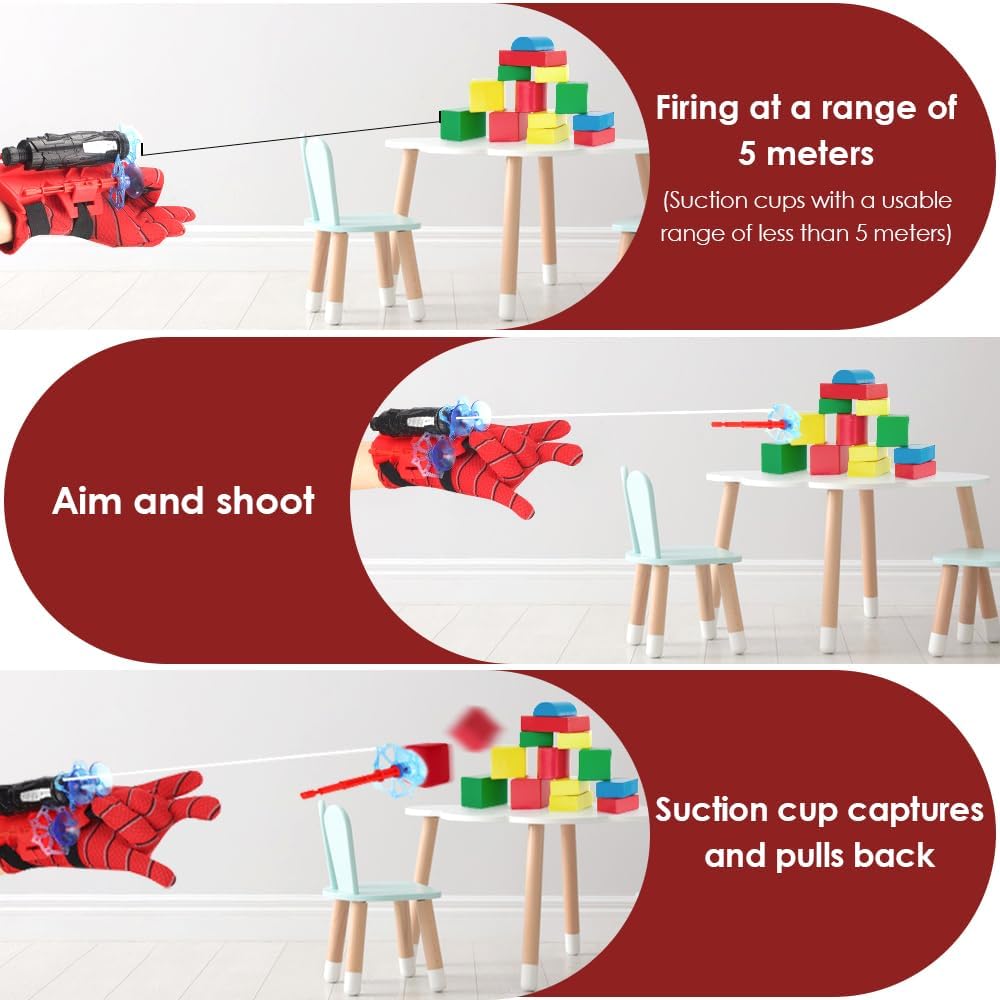 Spider Web Shooters with Glove for Kids Cosplay - Superhero Wrist Launcher Toy Set