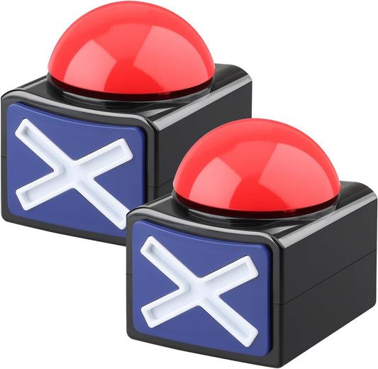 2 Pack Game Answer Buzzers with Red LED Lights and 3-Second Alarm Sound