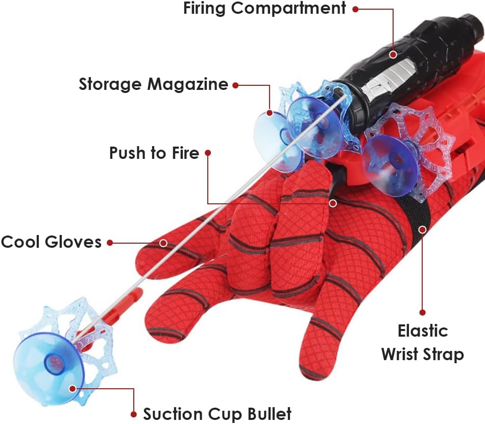 Spider Web Shooters with Glove for Kids Cosplay - Superhero Wrist Launcher Toy Set