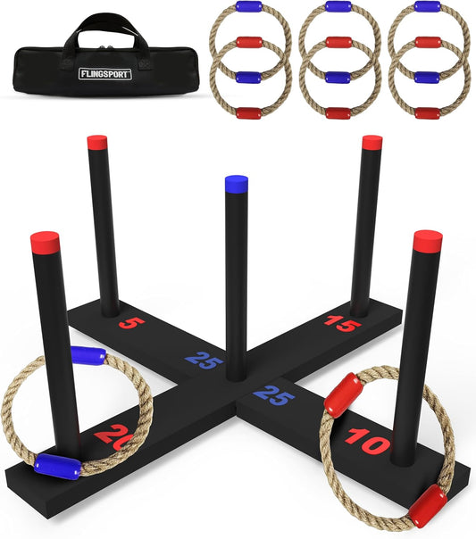 Ring Toss Game Set with 6 Double-Beaded Rings and Carry Case for Kids and Adults